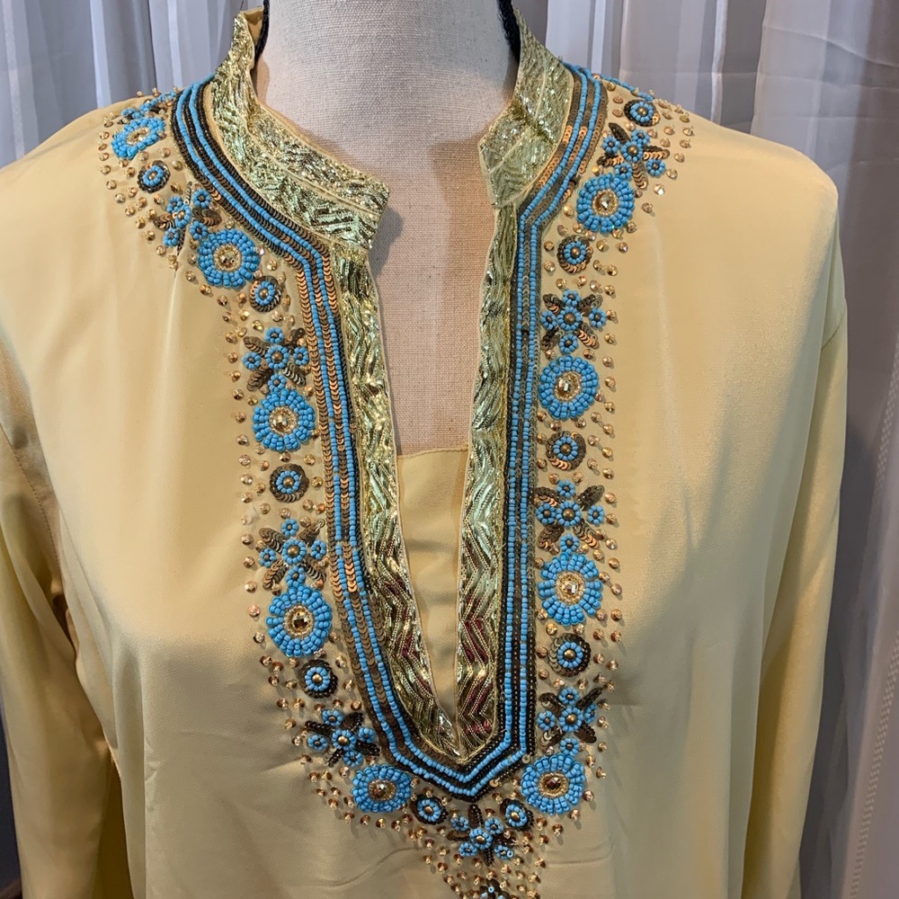 Gold color tunic w/ turquoise beading XL